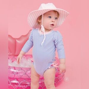 Seersucker Long Sleeve Rash Guard One Piece